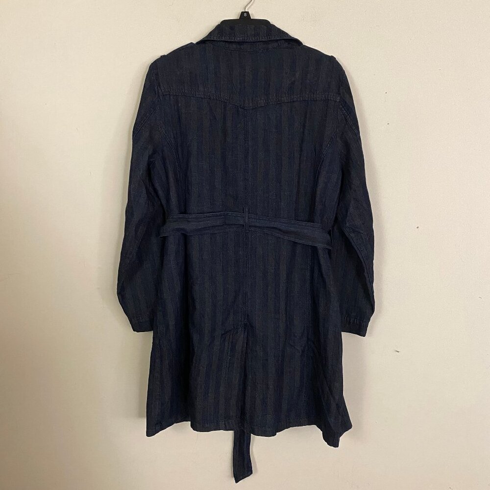 Chico’s  Denim Trench Coat Jacket Cotton Linen L - Picture 9 of 12